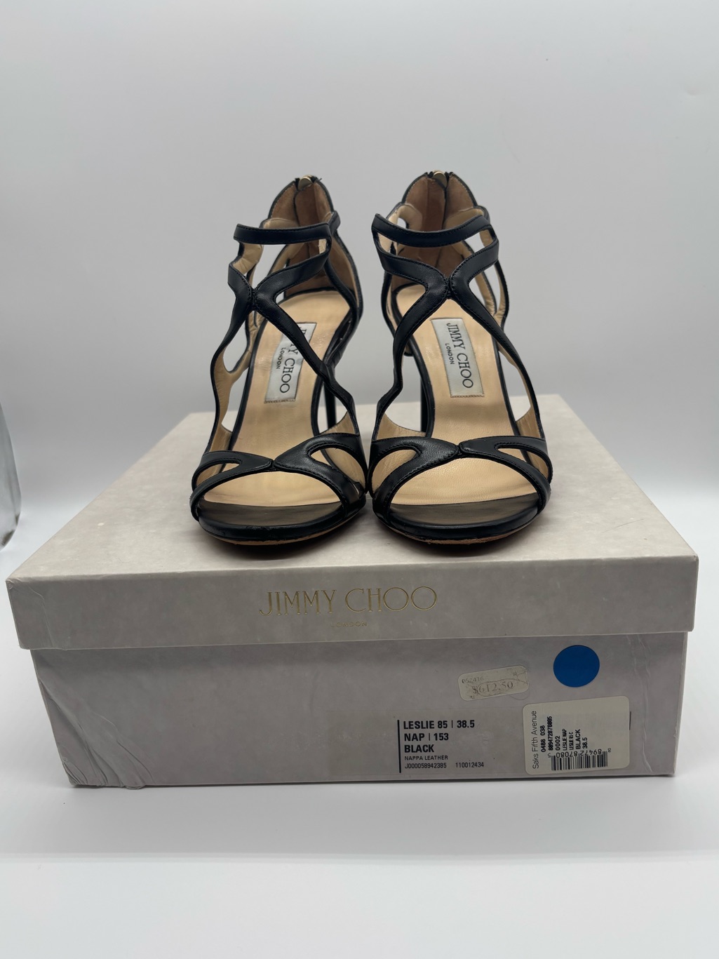 Jimmy Choo Leslie Black Strappy Cutout High-Heel Sandals